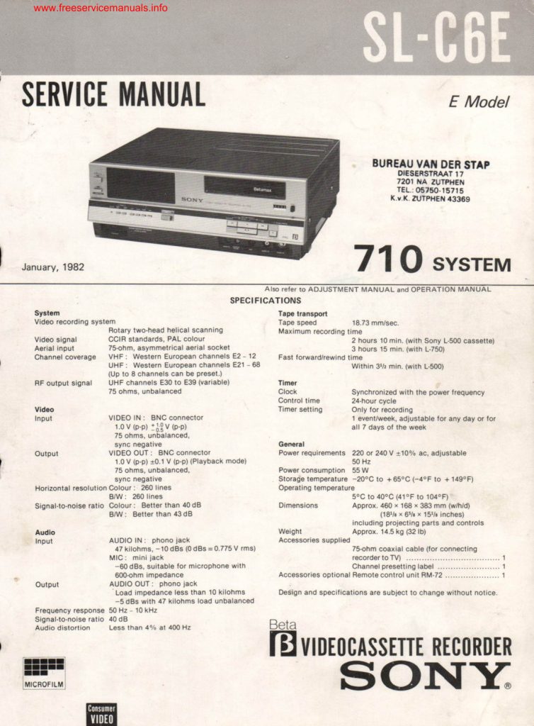 Sony SL-C6E Betamax Service Manual (Instant Download)