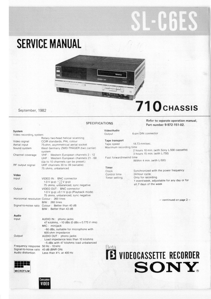 Sony SL-C6ES Betamax Service Manual (Instant Download)