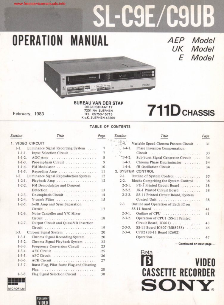Sony SL-C9 Betamax Manual (Instant Download)