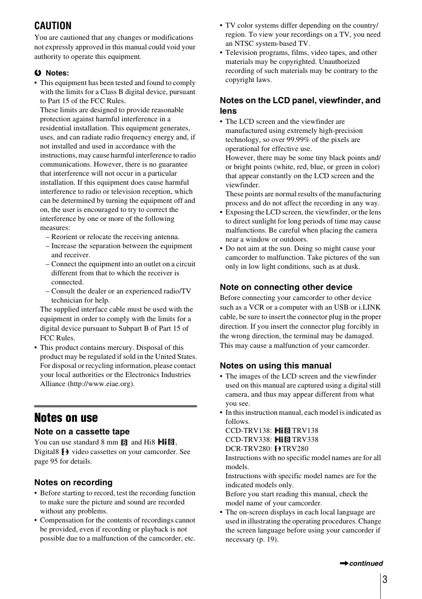 Sony CCD-TRV138 Video8 / Hi8 Owner Manual EN (Instant Download) - Image 2