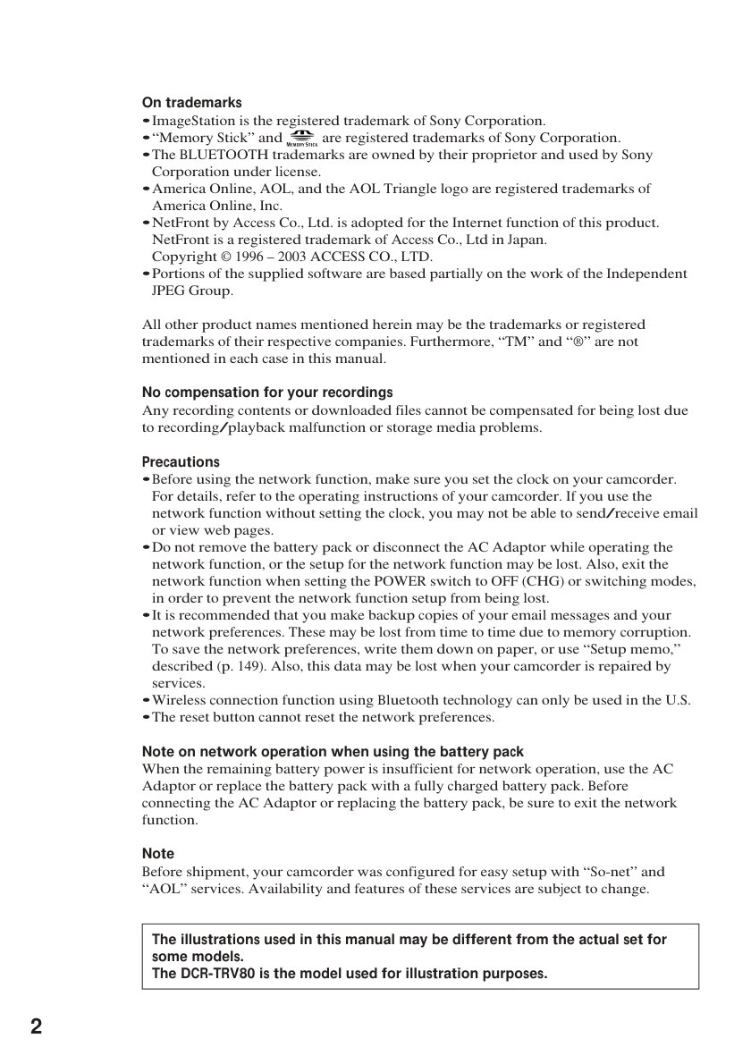 Sony DCR-TRV80 MiniDV Owner Manual EN (Instant Download) - Image 2