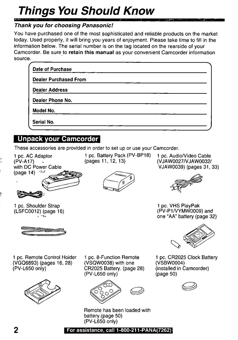 Panasonic PV-L650 Video8 / Hi8 Owner Manual EN (Instant Download) - Image 2
