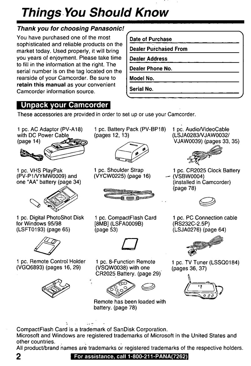 Panasonic PV-L850 Video8 / Hi8 Owner Manual EN (Instant Download) - Image 2