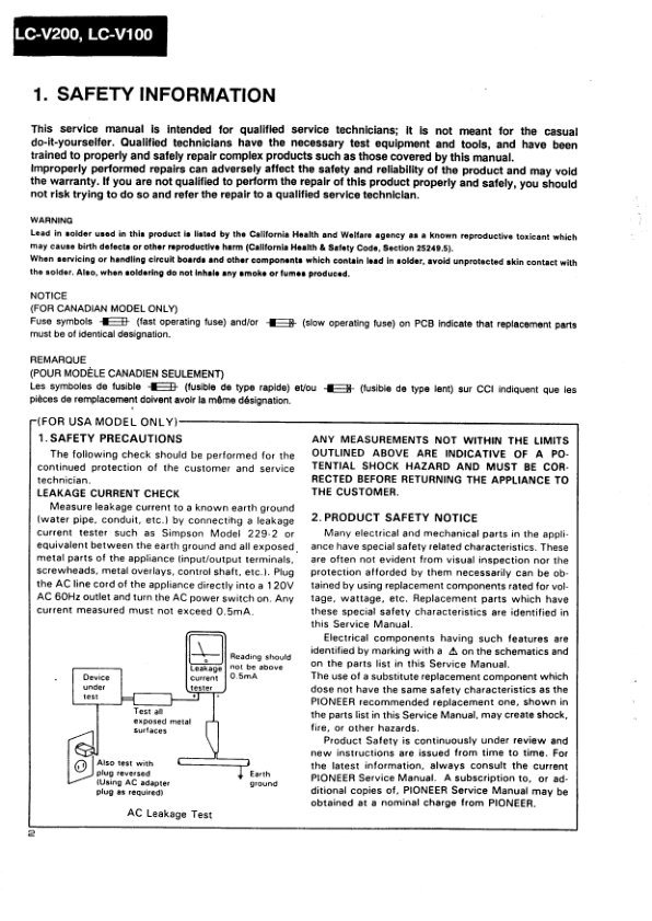 LC-V200-EN-FR-ES Service Manual Scan (Instant Download) - Image 2