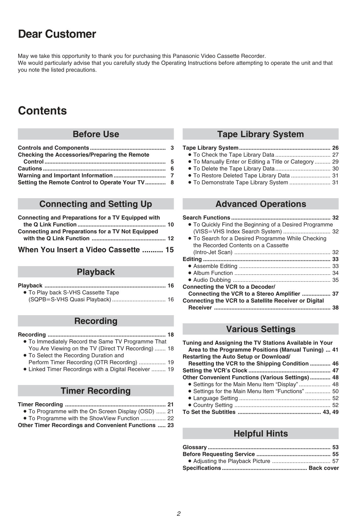 Panasonic NV-FJ710 VHS Owner Manual EN (Instant Download) - Image 2