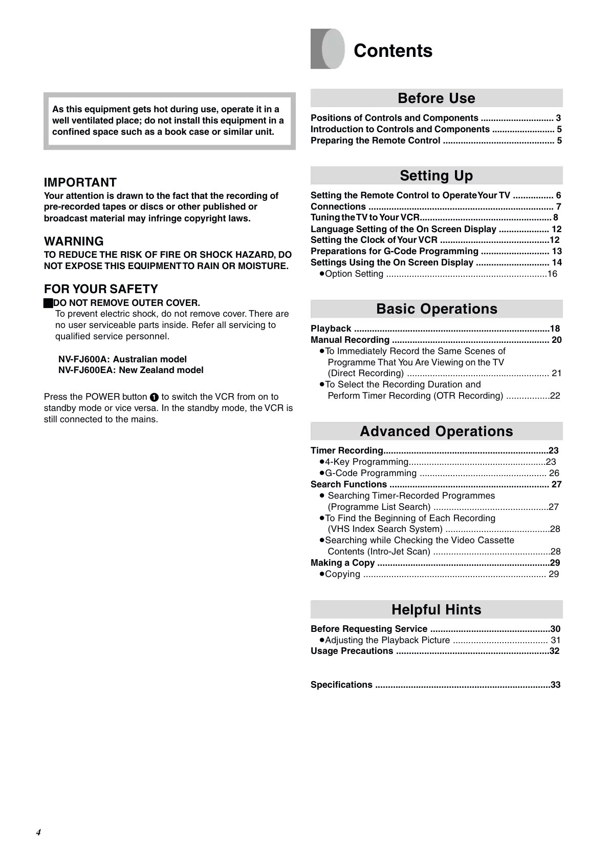 Panasonic NV-FJ600 VHS Owner Manual EN (Instant Download) - Image 2