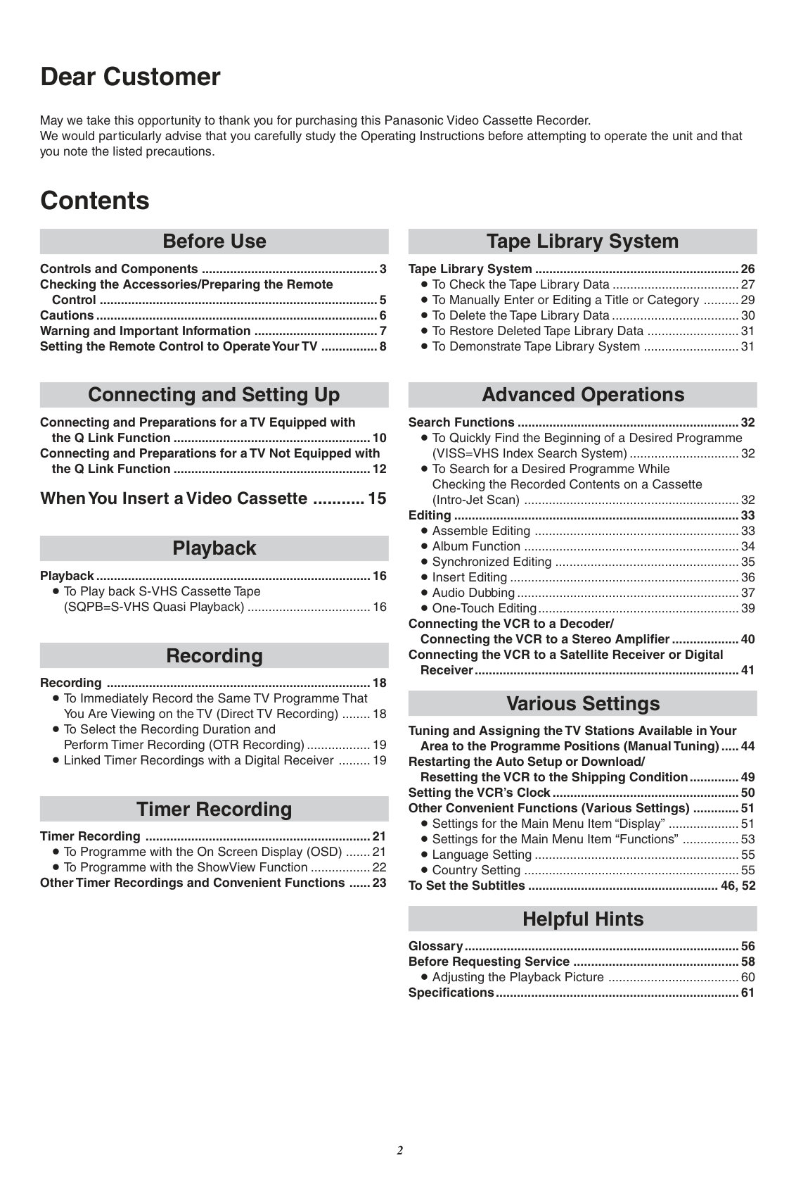 Panasonic NV-FJ760 VHS Owner Manual EN (Instant Download) - Image 2