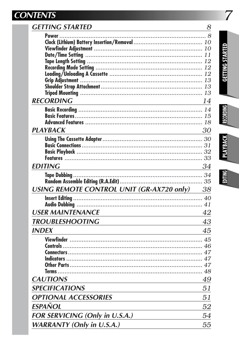 JVC GR-AX220 / AX420 / AX720 VHS-C Owner Manual EN (Instant Download) - Image 3