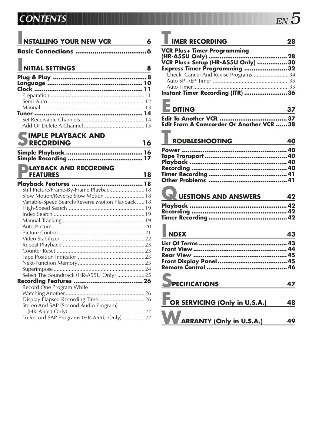 JVC HR-A55U / HR-A35U VHS Owner Manual EN (Instant Download) - Image 3