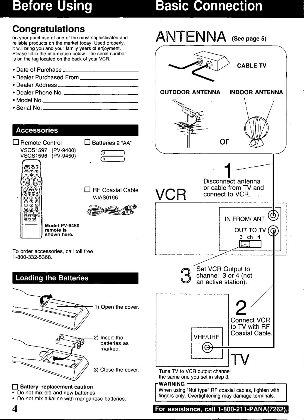Panasonic PV-9400 VHS Owner Manual EN (Instant Download) - Image 4