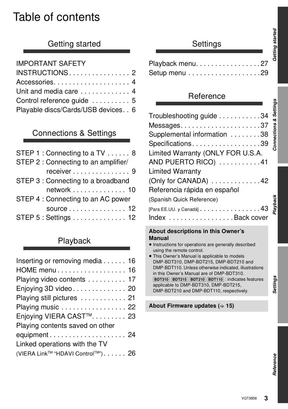 Panasonic DMP-BDT310 Blu-ray Player Owner Manual EN (Instant Download) - Image 2