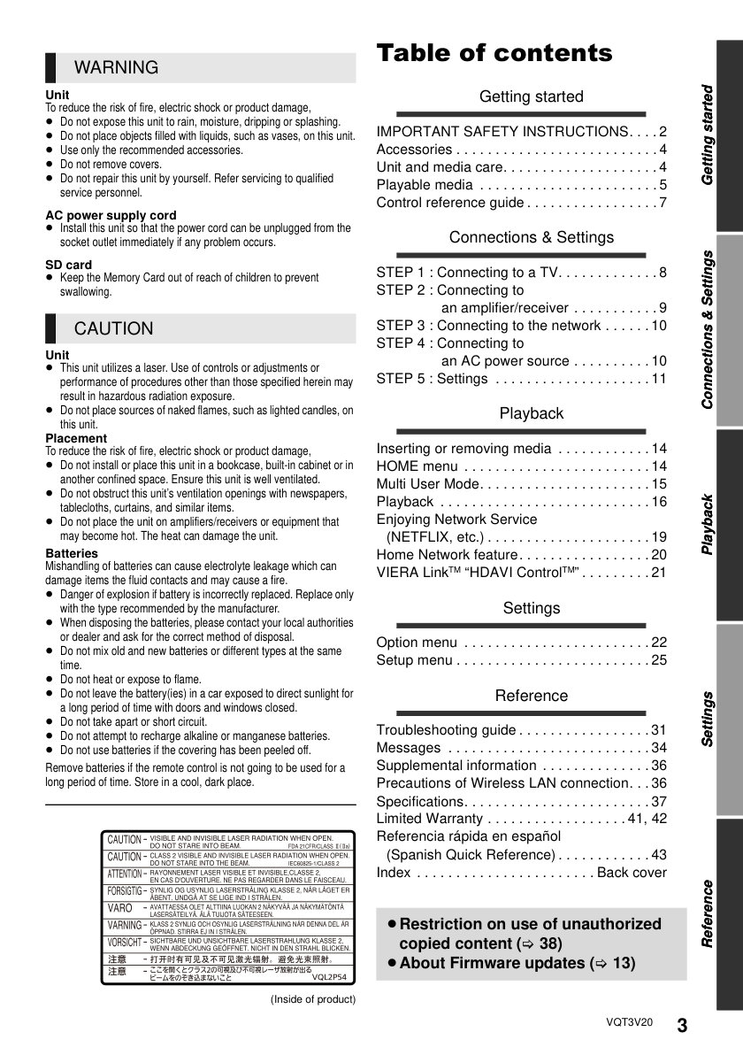 Panasonic DMP-BDT220 Blu-ray Player Owner Manual EN (Instant Download) - Image 2